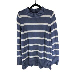 GAP Womens Sweater Tunic Mock Neck Striped Blue White XL